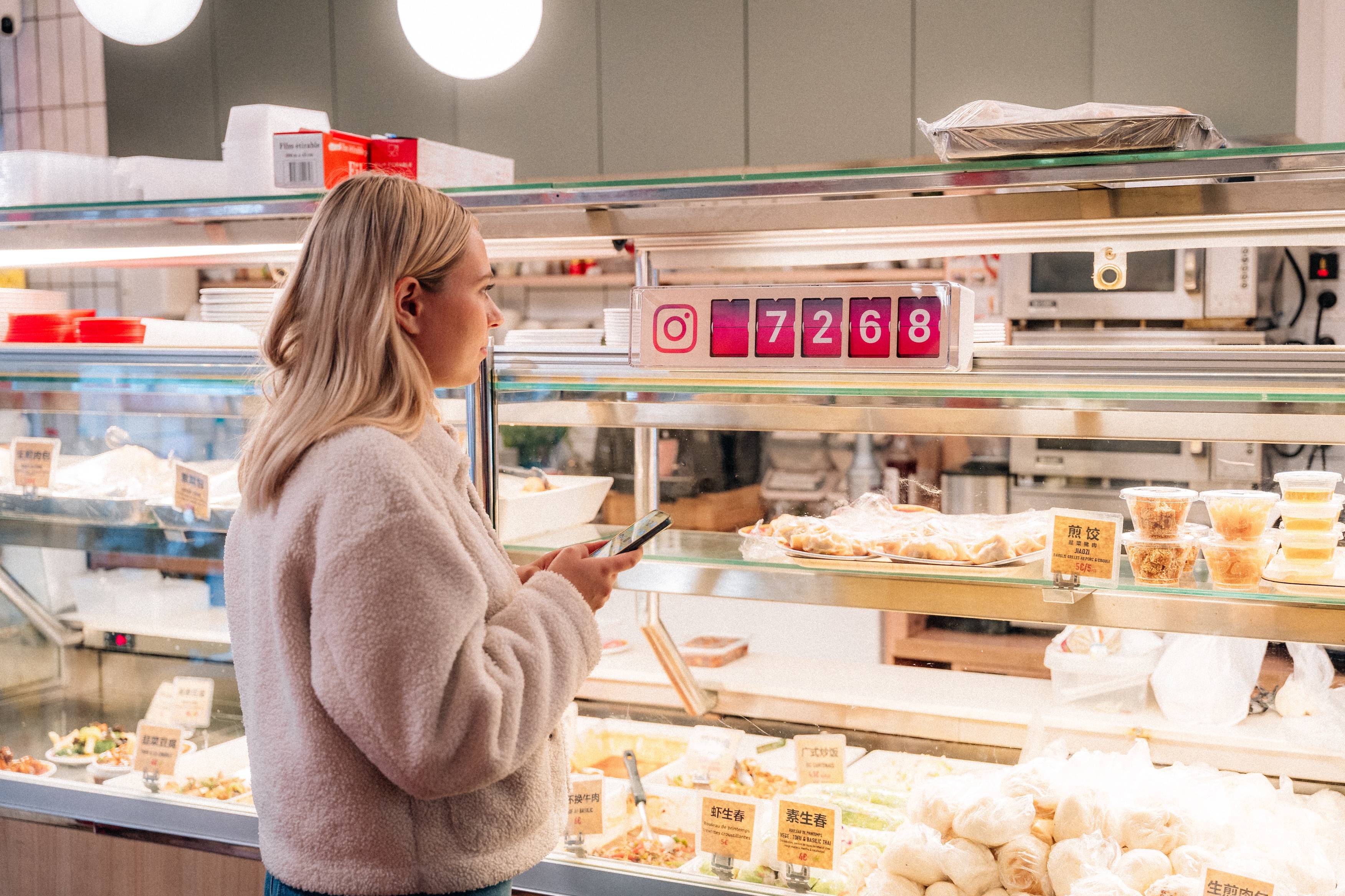 Smiirl Instagram Counter in a restaurant
